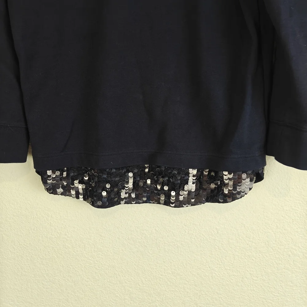 J.Crew Sequin Hem Sweatshirt XS | Navy Crewneck Embellished Casual Glam Pullover